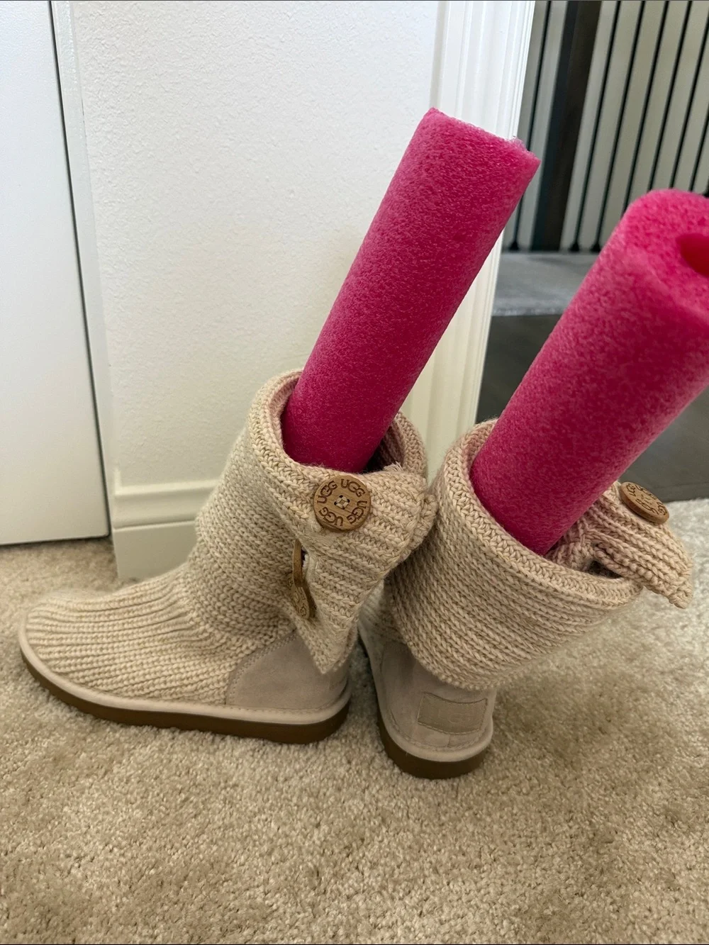 UGG Cream Knit Button Fold-Over Boots